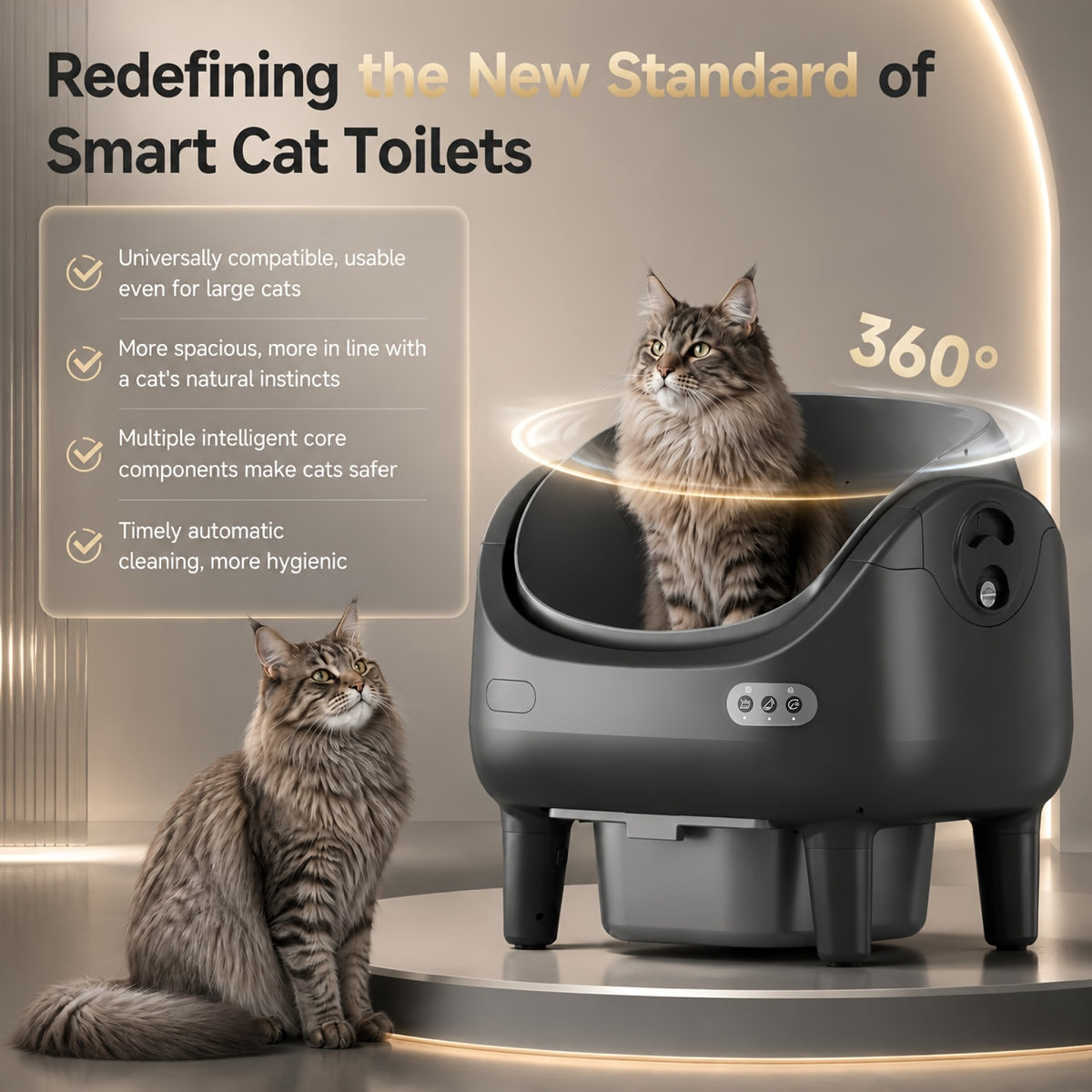 [Self-Cleaning Litter Box] Extra-Large Smart Self-Cleaning Litter Box with Built-In Sterilizing Light for Double Deodorization, Large-Capacity Waste Tray, 14-Day Automatic Cleaning, Open Design, Ideal Choice for Busy Households, Without Battery