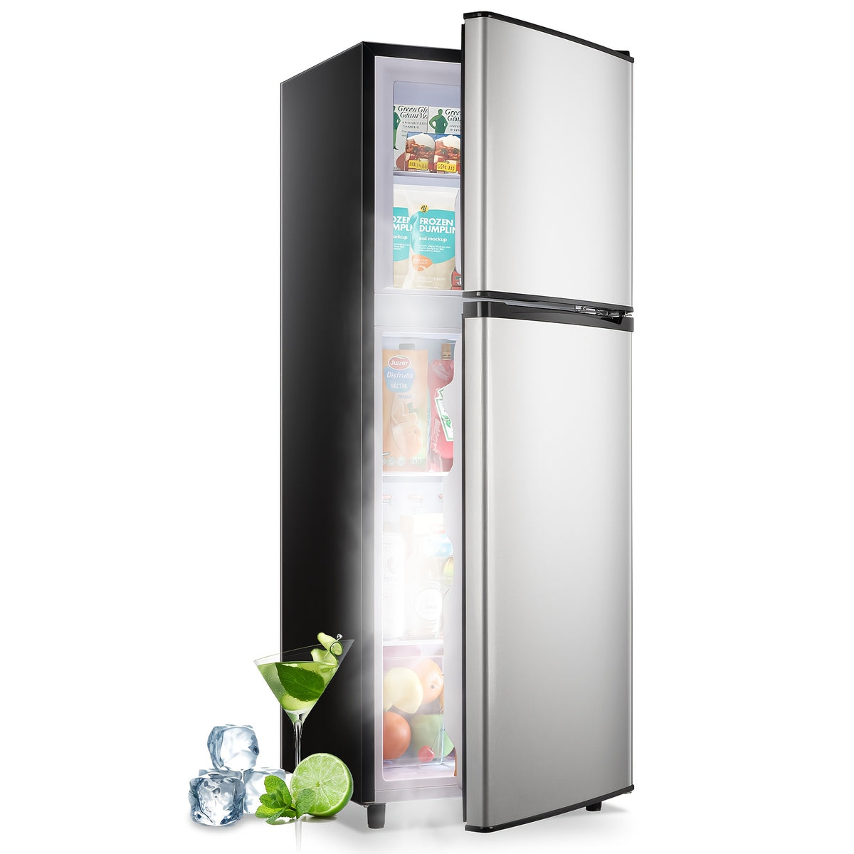 WANAI Double Door Small Refrigerator with Freezer, 3.5/4.5/5.0 Cu.Ft Small Fridge with 7 Level Adjustable Thermostat & Removable Shelves, Mini Refrigerator for Kitchen Apartment And Office, Silvery