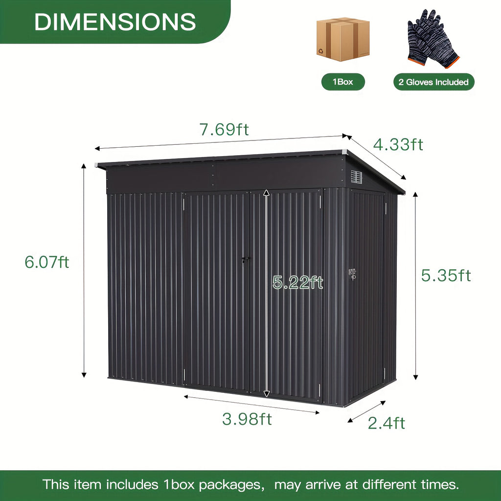 Nordivale 8 X 4/10X8/12X8 FT Outdoor Storage Shed with Sturdy Metal Frame - Lockable Triple Door Tool Sheds, Heavy Duty Storage Building for Bicycles, Lawn Tools Suitable All-Weather, Waterproof Garden Metal Trash Storage Sheds for Patio, Backyard