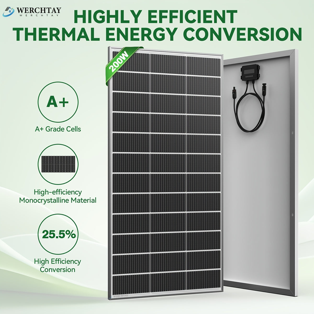 Werchtay 400W Solar Panel, 200W/200W*2 25.5% Efficient Conversion 12V Monocrystalline Solar Panel Module System, 18BB Hidden Busbar Design A+ Grade Chip Photovoltaic Module, for Outdoor RV Camping, Marine Farms, Home Roofs
