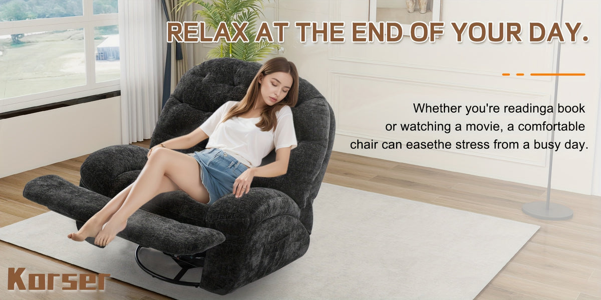 Living Room Swivel Recliner, Adult Electric Recliner with USB Ports and Side Pocket Storage, Comfortable Soft-shell Rocking Chair, Chenille Material Large-seat-width Recliner for the Living Room, Generously Wide Seating, a Fine Gift
