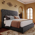 LUXOAK Bed Frame King/Queen Size, Velvet Tall Headboard King Bed Frame with Button Tufted 52.8" Tall Sleigh Headboard, No Box Spring Needed, Easy Assembly