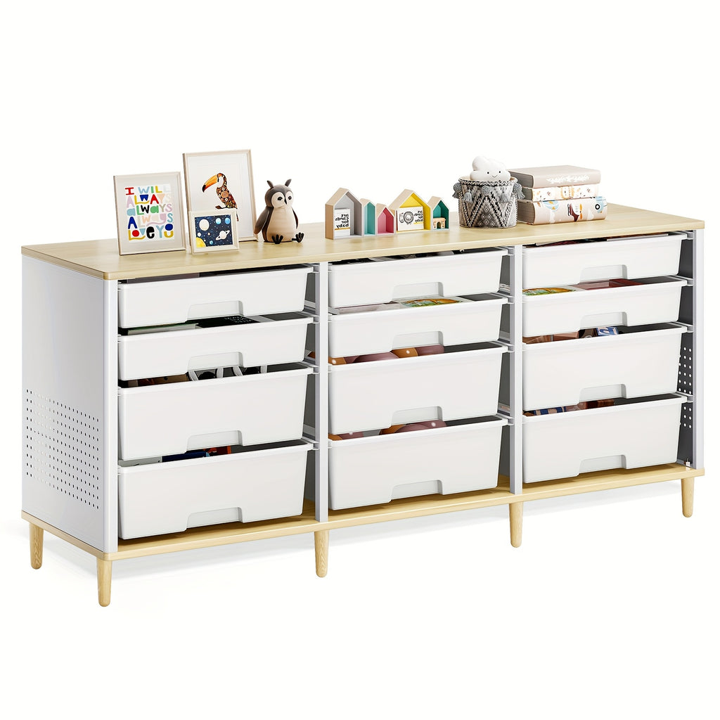 TOOLF 12 Drawer Storage Cabinet with Tabletop, Cube Organizer for Home & Office, Ideal for Living Room, Bedroom, Classroom, Playroom, And Craft Room, Storage Drawer Units