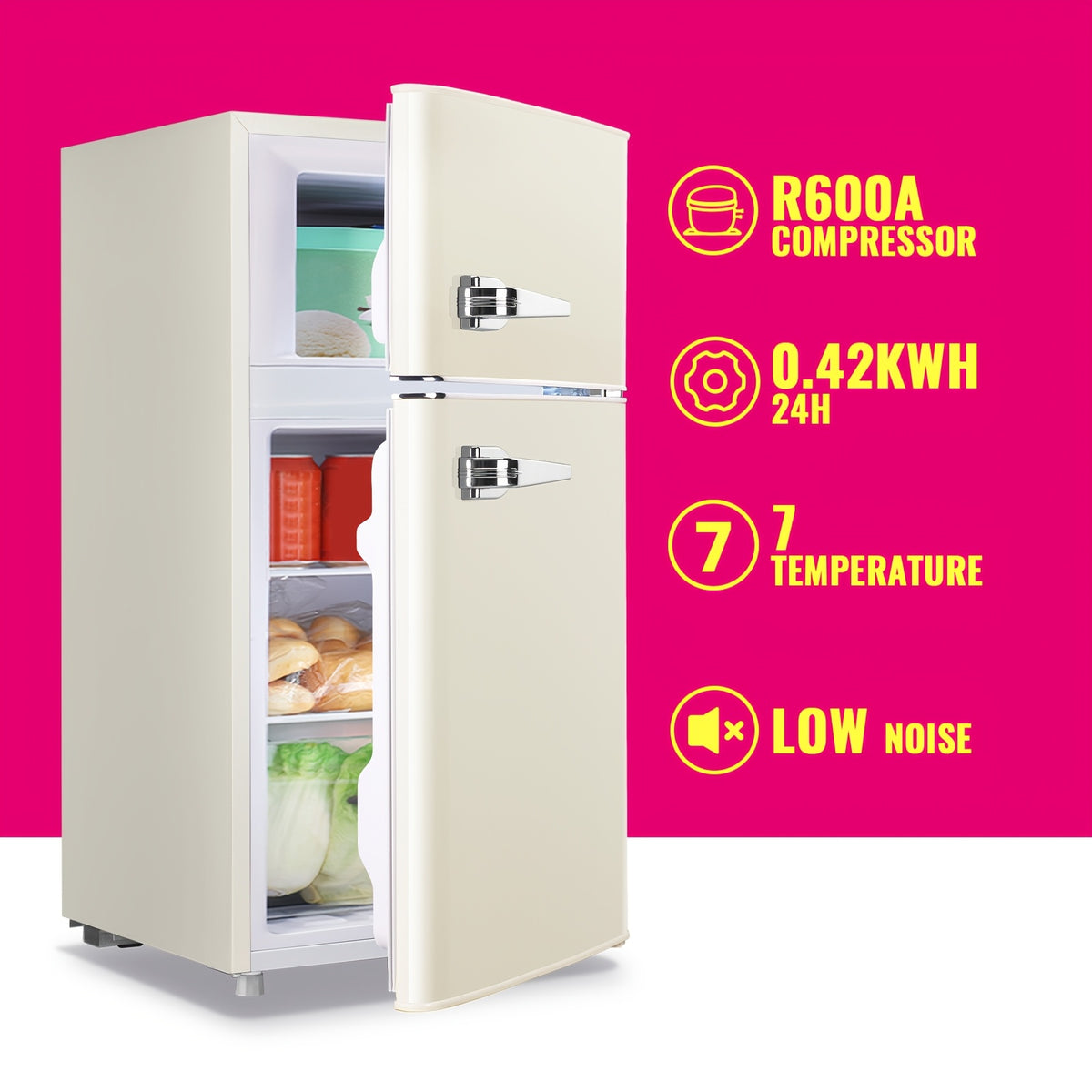 Retro Mini Fridge 3.5 Cu.Ft Refrigerator with Top Freezer Compact Fridge Apartment Size Refrigerator Dual Door Fridge with Handles Small Refrigerator for Home Office Dorm