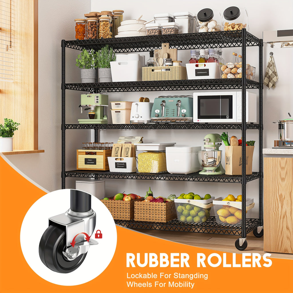 REIBII Storage Shelves 3200 LBS Capacity Wire Shelving with Wheels Heavy Duty Metal Shelf for Warehouses, Garage, Kitchens, School, Commercial Shelf, 73" H X 60" W X 18" D, Standing Shelf