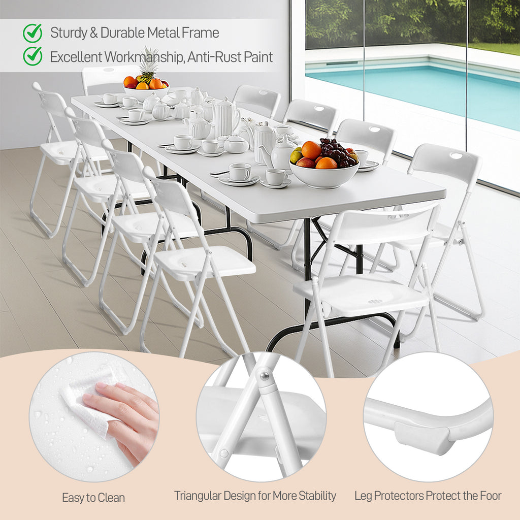 Set of 10 Durable Metal Frame Folding Chairs, Stackable Plastic Seating for Commercial Use, Ideal for Family Gatherings, Celebrations, Outdoor Meals, Educational Institutions, And Weddings. Designed for Hard Surfaces, Easy to Clean