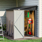 6' X 4' Metal Lean-to Storage Shed, Outdoor Side Storage Cabinet for Patio, Garden, And Lawn (Brown)