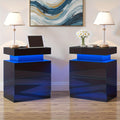 High Gloss LED Nightstand Set of 2 with Charging Station, Modern Bedside Table Night Stand with LED Lights
