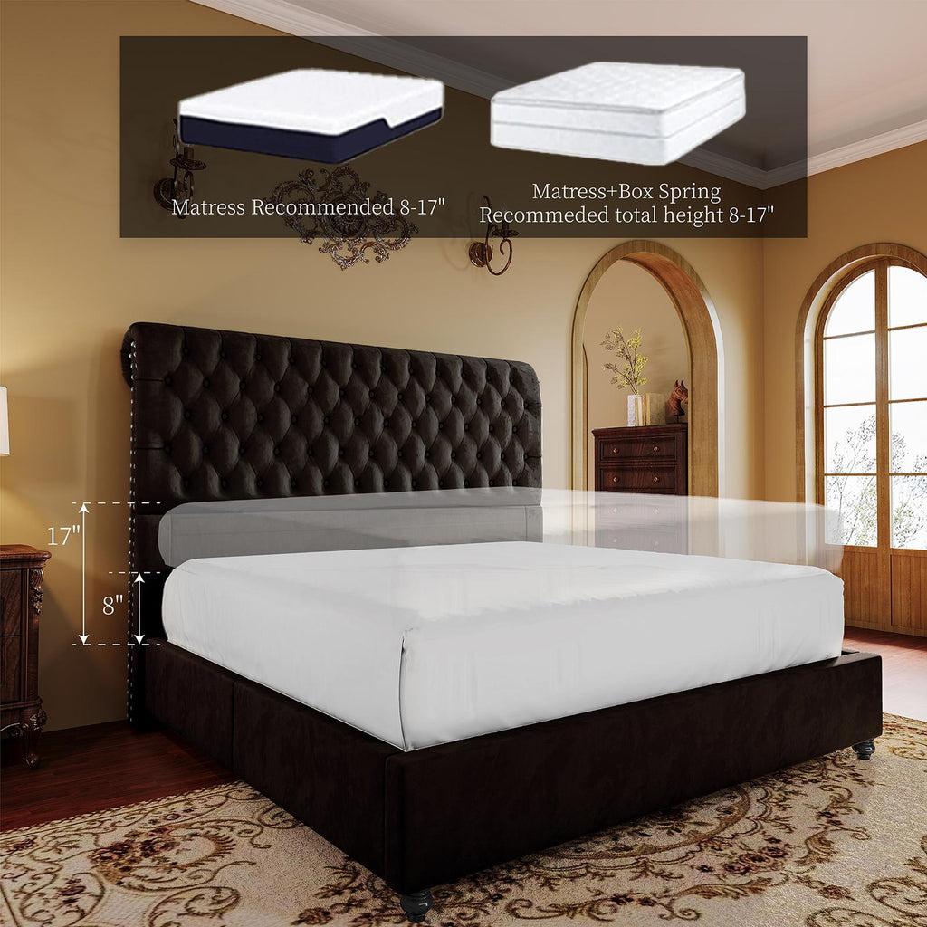 ALBOTT Upholstered Platform Bed Frame With 52.8 Inch Sleigh Headboard- Button Tufted Design, No Box Spring Required, Easy To Assemble