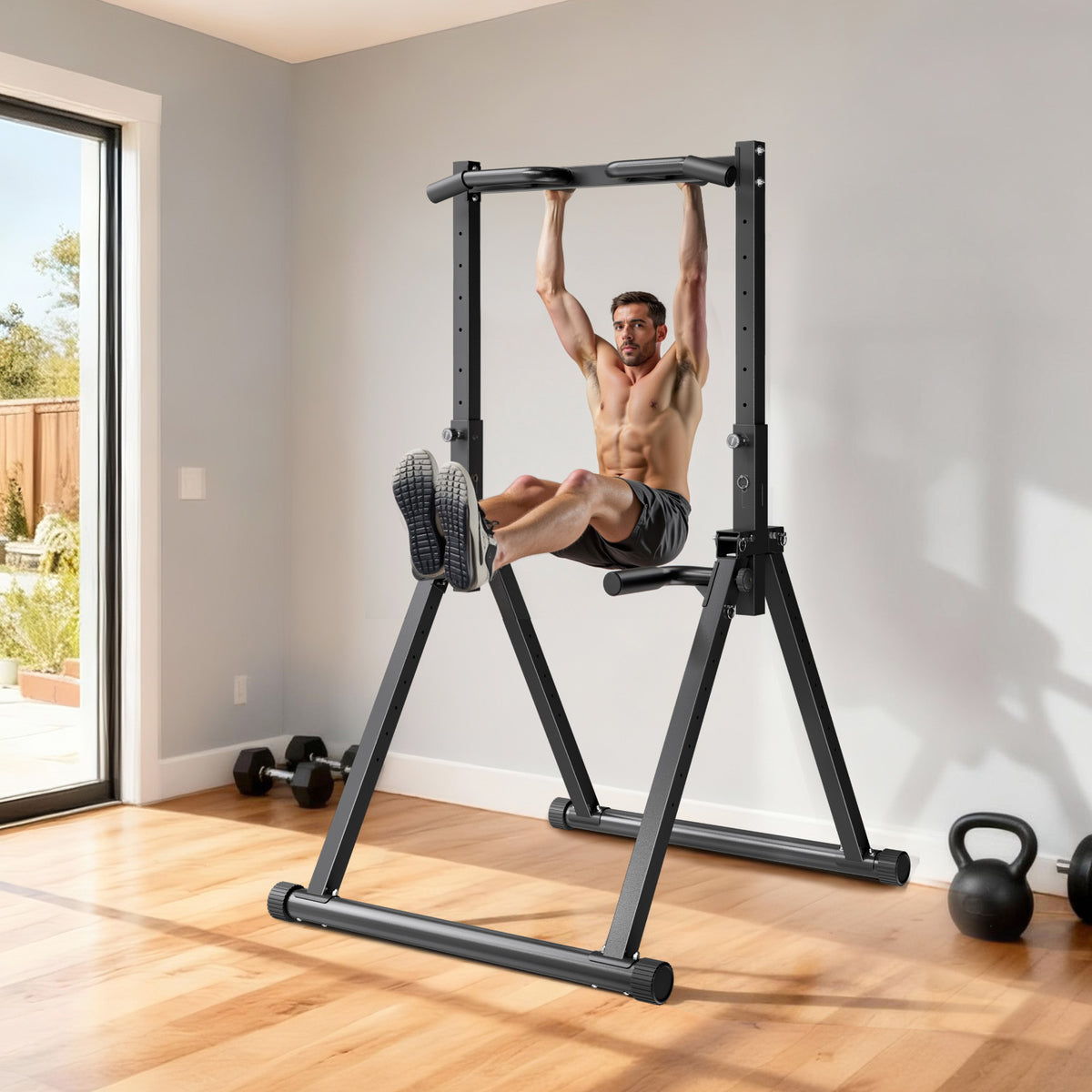 VEVOR Pull Up Bar, 330LBS Capacity Portable Pullup Bar Station, Pullup Bars Free Standing with Triangular Structure & Heavy-Duty Steel Tube, 9 Level Height Adjustment Gravity Fitness for Arms, Back