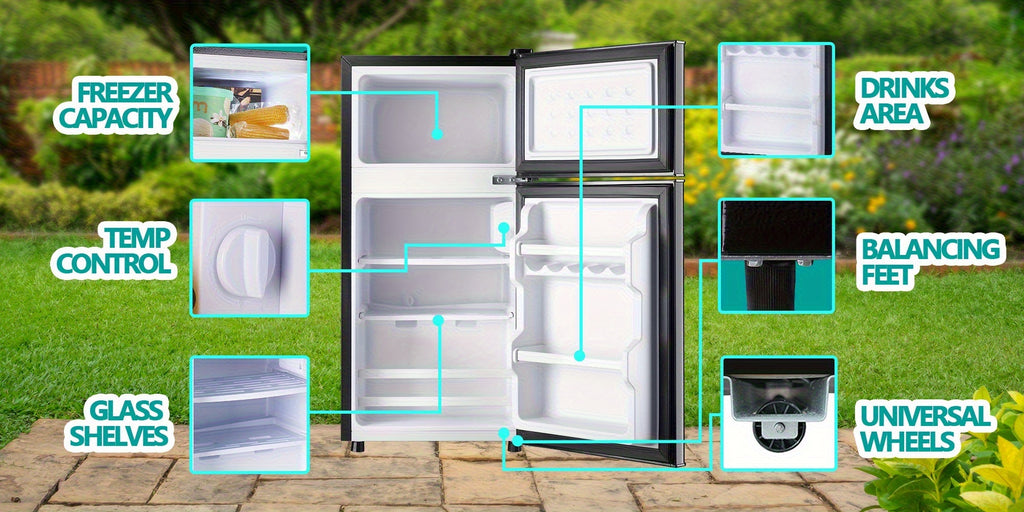 2.4 CU.FT. Mini Fridge with Freezer, Personal Refrigerator, Small Size Refrigerator with 7 Level Adjustable Temperature and Double Door