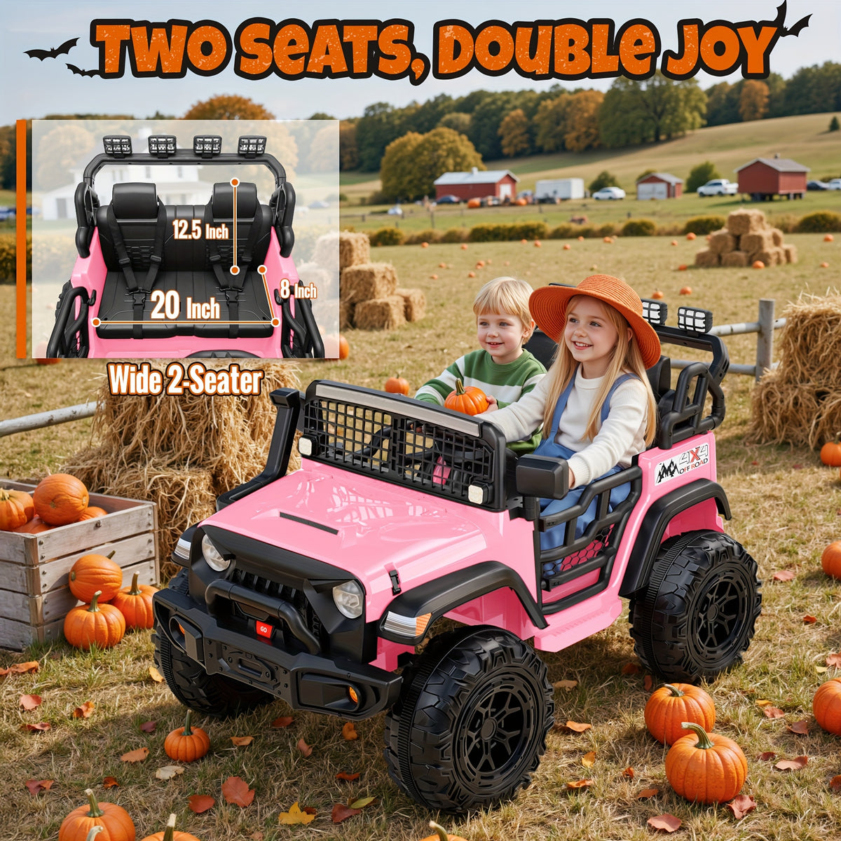 36V 4WD Kids Ride-On UTV Car with Parent Remote Control, 2 Seater, Music, LED Lights, All-Terrain Vehicle for Outdoor Fun, Ideal Gift for Boys & Girls