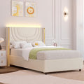 Twin Full Queen Size Bed Frame with LED Lights, Bed with Headboard And Wingback, Headboard Splicing Design, No Box Spring Needed, Easy Assembly, Pink/Beige/Black