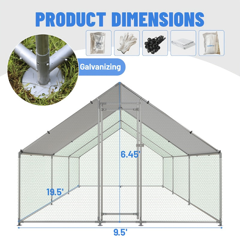 Large Spire Metal Chicken Coop, Waterproof And UV Resistant, Suitable For Outdoor Patio Farms To Raise Poultry Chickens, Ducks And Rabbits, Without Battery
