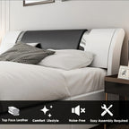 Contemporary Platform Bed Frame Made of Faux Leather, Featuring Iron Metal Accents, an Adjustable Headboard, And Wooden Slats for Support, Eliminating The Need for a Box Spring
