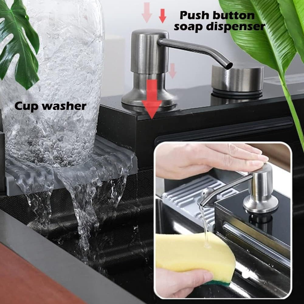 BRONCHO 33X22 INCH Two Waterfalls Nano Kitchen Sink, Stainless Steel Smart Kitchen Sinks, Multifunctional Workstation Kitchen Sink with Digital Display Pull-Out Faucet and Accessories