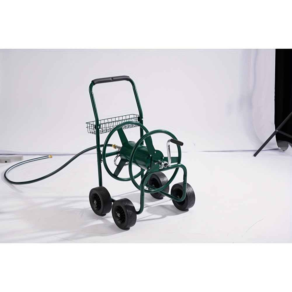 BONNLO Hose Reel Cart, Hold Up to 250ft Hose, Garden Water Hose Carts Mobile Tools with 4 Wheels, Heavy Duty Powder-coated Steel Outdoor Planting with Storage Basket, for Garden Yard Lawn, Upgrated Solid Tires