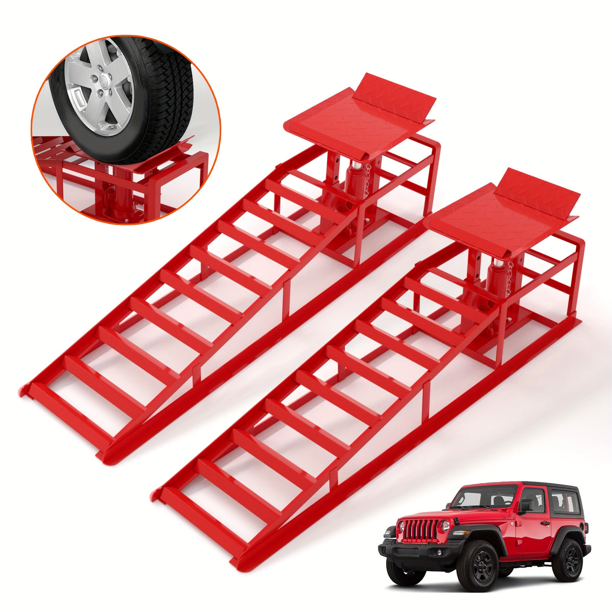 2-Pack Hydraulic Car Ramps, 11050LBS 5T Car Ramps High Lift 9"-14.2", Heavy-Duty Iron-Made Vehicle Lift Ramps, Automotive Truck Service Ramps for Oil Changes And Maintenance