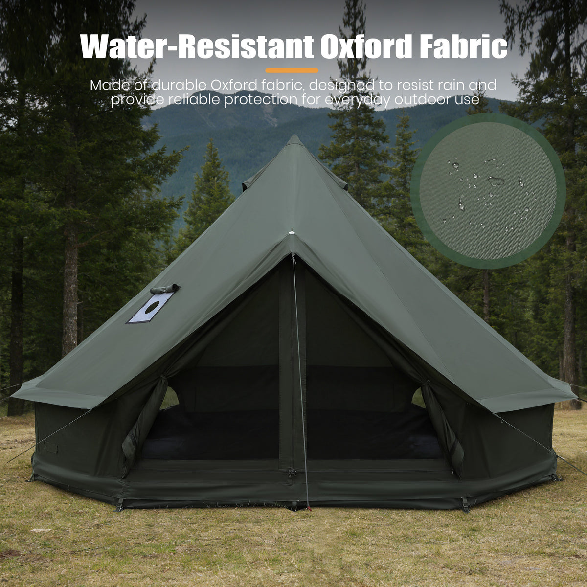 Luxury Oxford Fabric Bell Tent, Yurt Canvas Tent with Stove Jack, 4/6/8 Person Family 4 Season Camping (Green)
