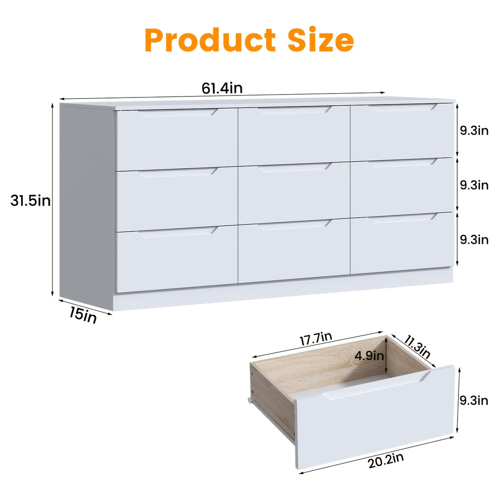 Winkalon 9-Drawer Dresser for The Bedroom, Black And White Chest of Drawers, Contemporary Storage Cabinet, Wooden Organizer for Living Room, Hallway, Entryway, And Home Office