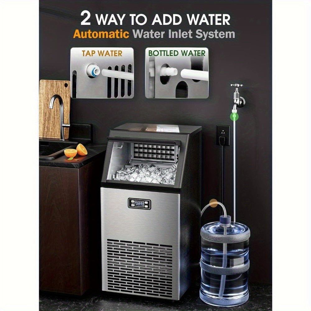 Commercial Ice Machine, 100Lbs/ Day Under-Counter Commercial Ice Maker with 24 Hour Timer, Ice Thickness Control, One Quick Self-Cleaning Function for Bar/ Cafes/ Home, Stainless Steel