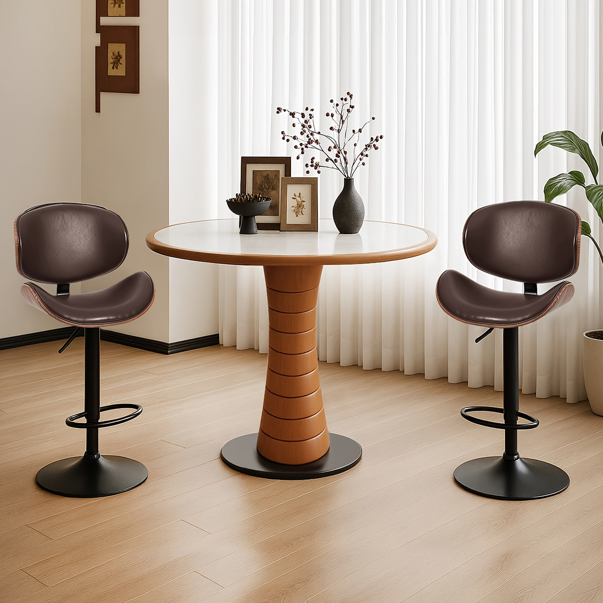 Comfort & Style: Set of 2/4/6 Swivel Bar Stools with Footrest. Features Adjustable Height, Soft PU Leather, And A Sleek Bentwood Frame for Any Space