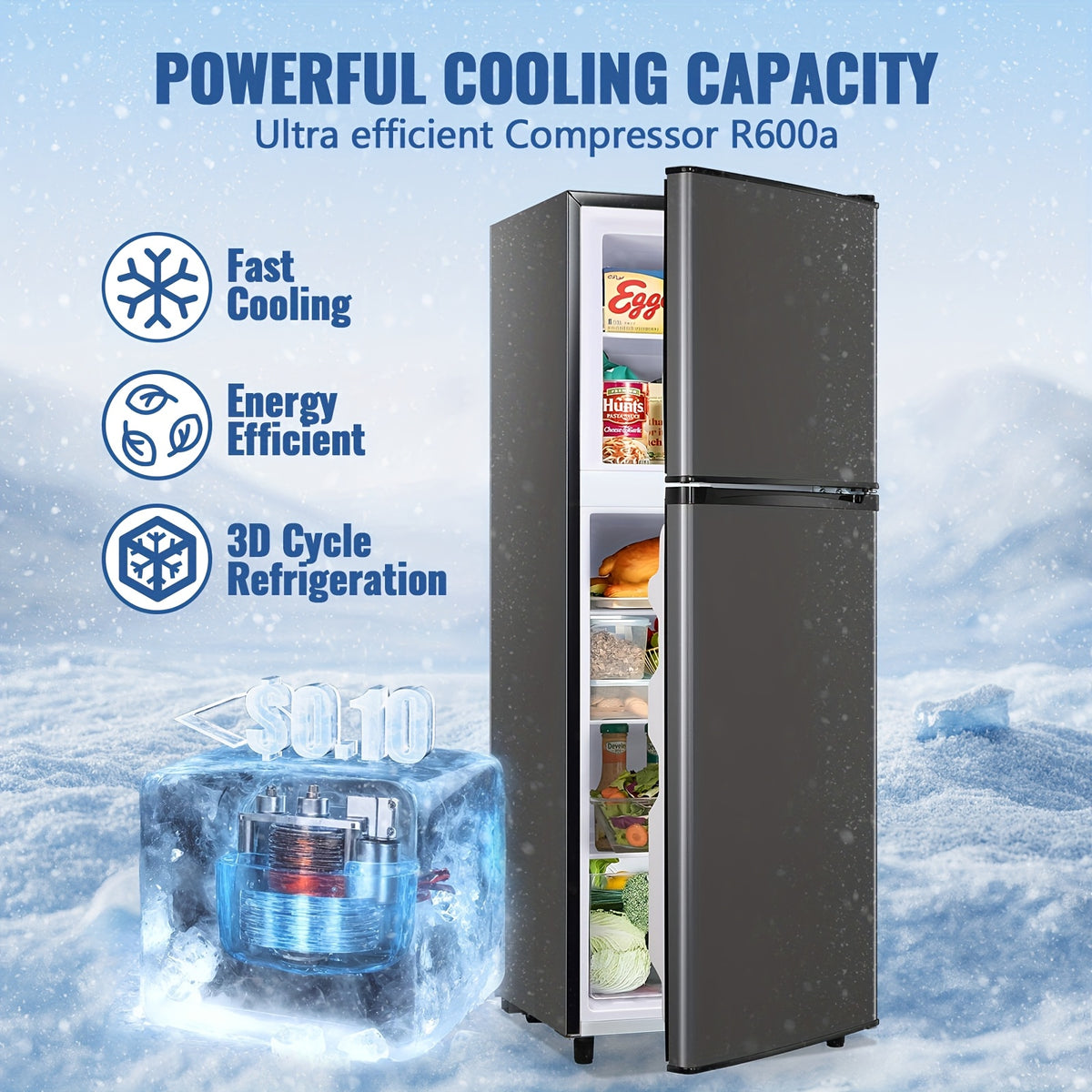 5.0/2.4 Cu.Ft Mini Fridge with Freezer, Dual Door Refrigerator with 7 Settings Temperature Adjustable, Small Fridge for Dorm Office Apartment and Home