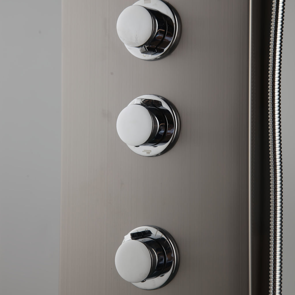 Luxurious Brushed Nickel Rainfall Shower System with Digital Display Mixer & Body Massage Jets - Wall-Mounted, Dual-Function Hand Sprayer for a Premium Bathroom Experience
