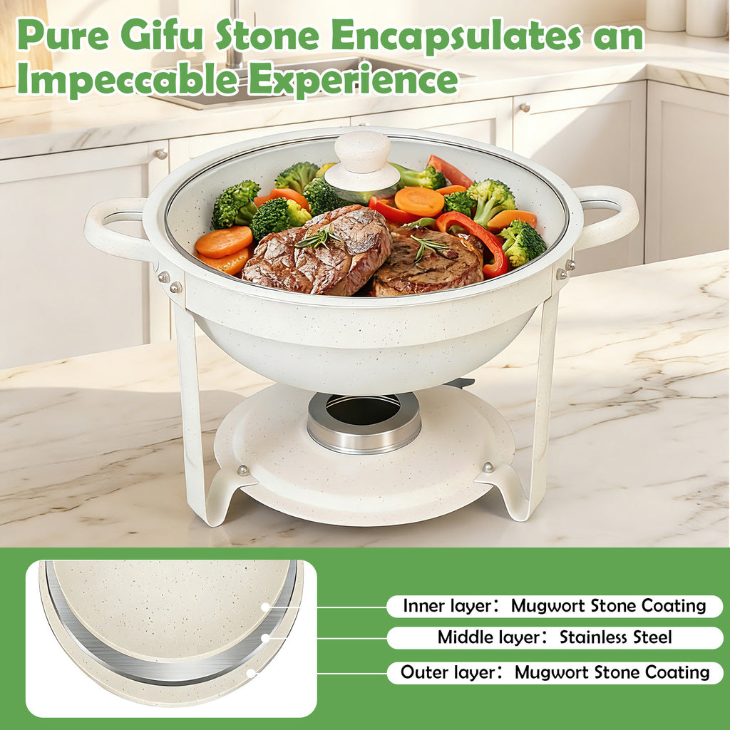Chafing Dishes for Buffet of 1/2/4/6, 6QT White Chafing Dish Buffet Set Stainless Steel Chafer Set, Roll Edge Food Warmers for Parties, Wedding, Birthday, Church Events, Catering - Solely for Cooking