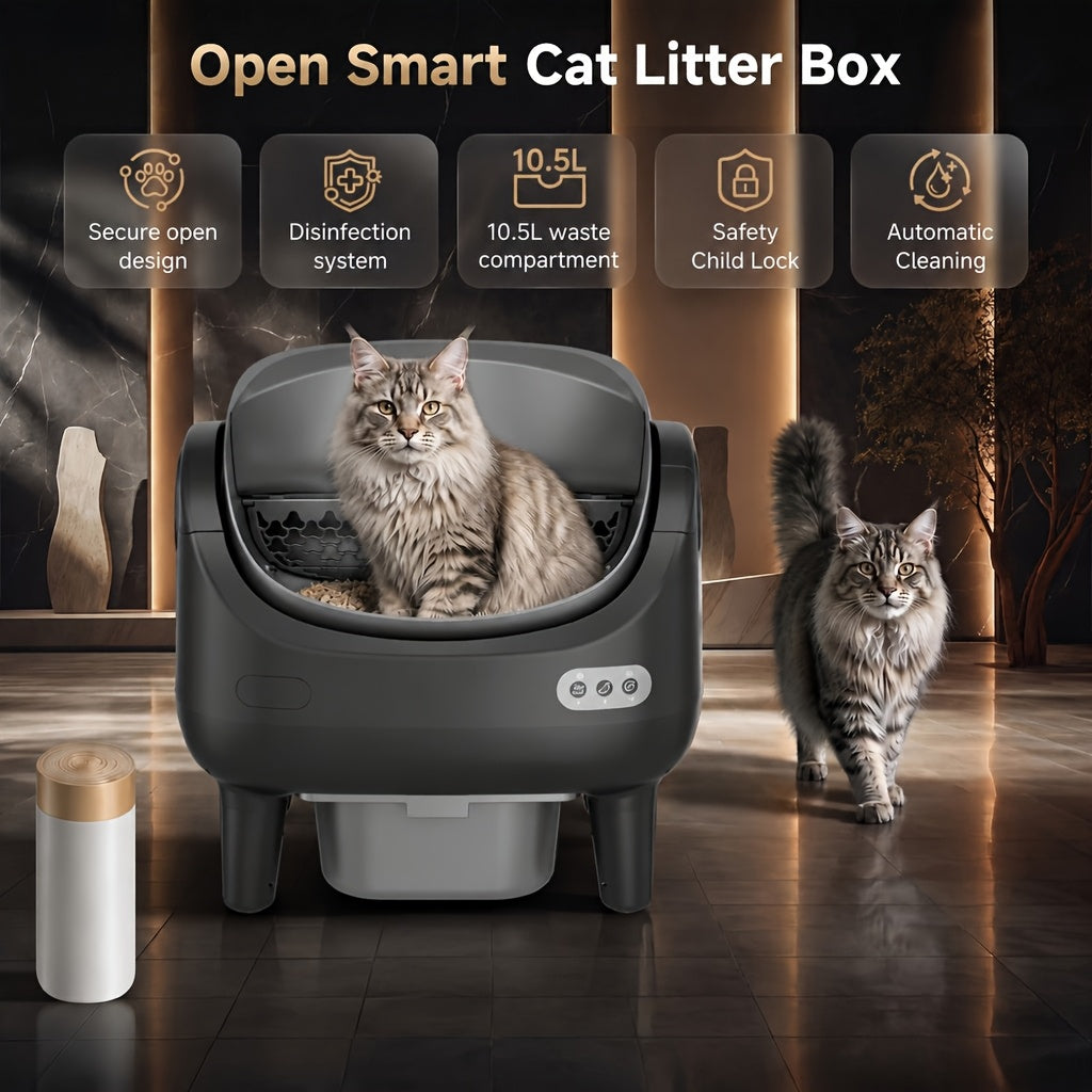 [Smart Self-Cleaning Litter Box] Extra-Large Smart Self-Cleaning Litter Box With Built-In Sensors, Large-Capacity Waste Compartment, 14-Day Automatic Cleaning, Open Design, Ideal For Multi-Cat Households