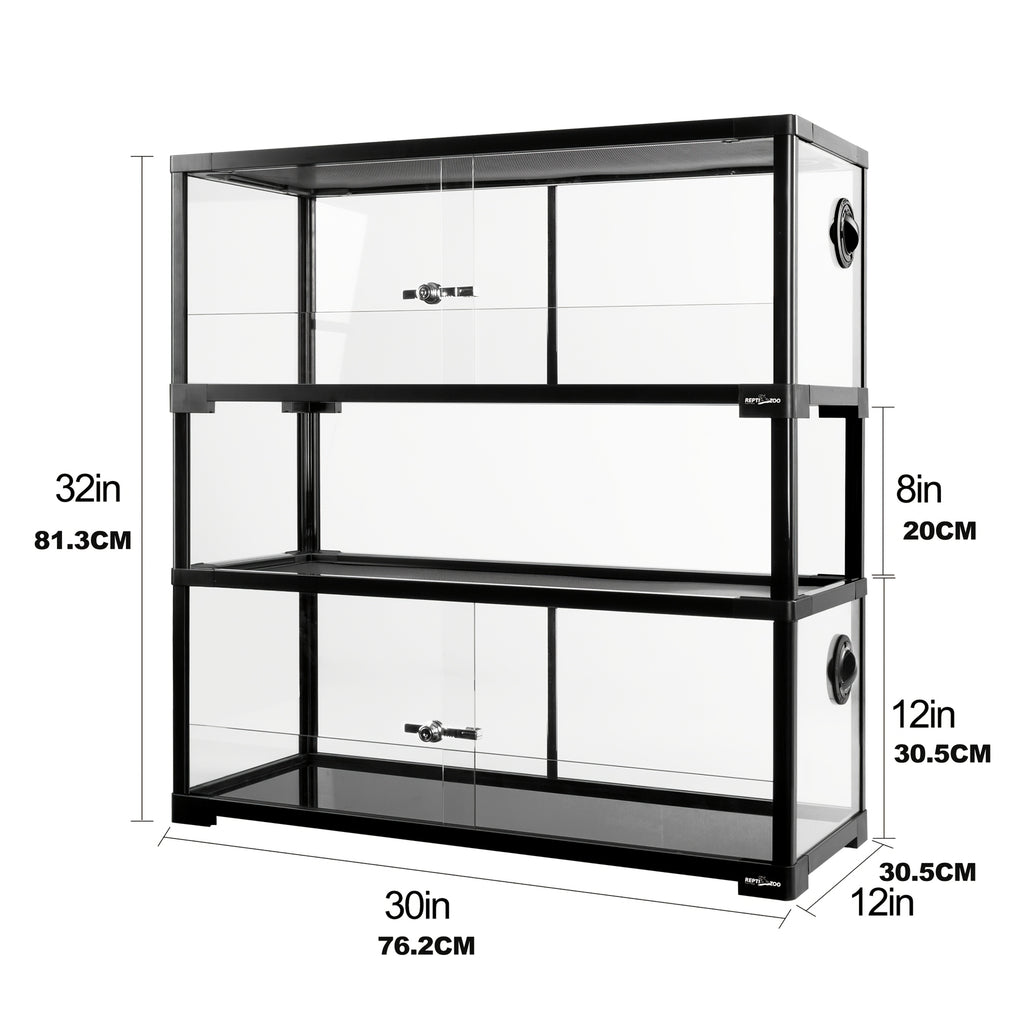 REPTI ZOO Double Stacked Reptile Tank, 30" X 12" X 12" Tall Reptile Terrarium, Front Opening, Full Vision, Knock Down, 2 Pack 20 Gallon Glass Cage for Reptile, Bearded Dragon, Lizard, Gecko