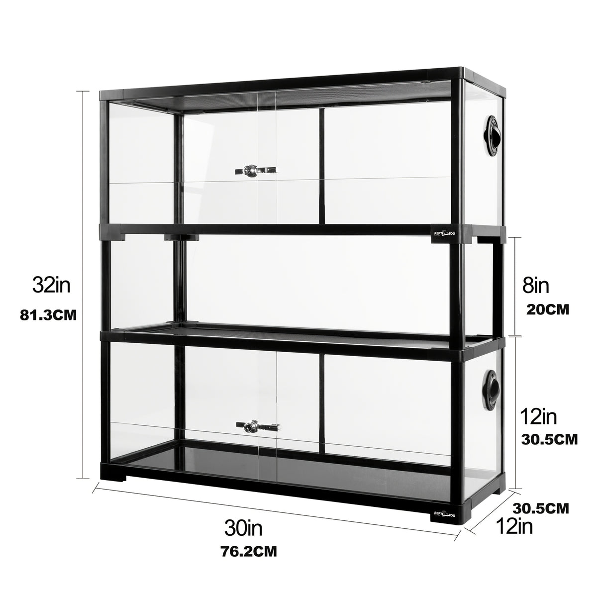 REPTI ZOO Double Stacked Reptile Tank, 30" X 12" X 12" Tall Reptile Terrarium, Front Opening, Full Vision, Knock Down, 2 Pack 20 Gallon Glass Cage for Reptile, Bearded Dragon, Lizard, Gecko
