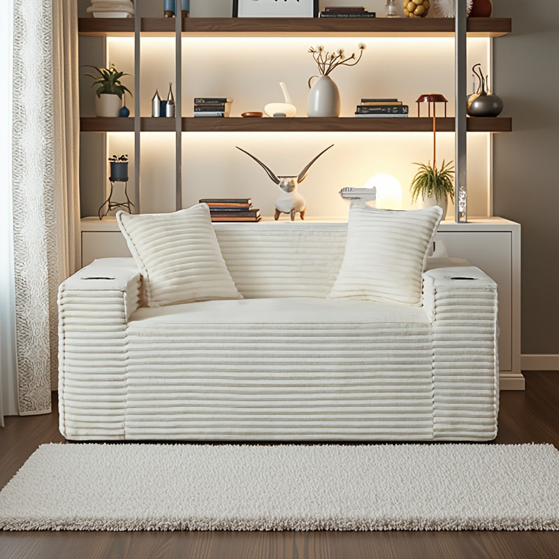 43.3-80.7" Corduroy Living Room Sofa, 3 Setaser Deep Seat Couch With 3 Lumbar Pillows, Comfy Boneless Sofa Modern Compressed Couch For Bedroom, Office, Apartment