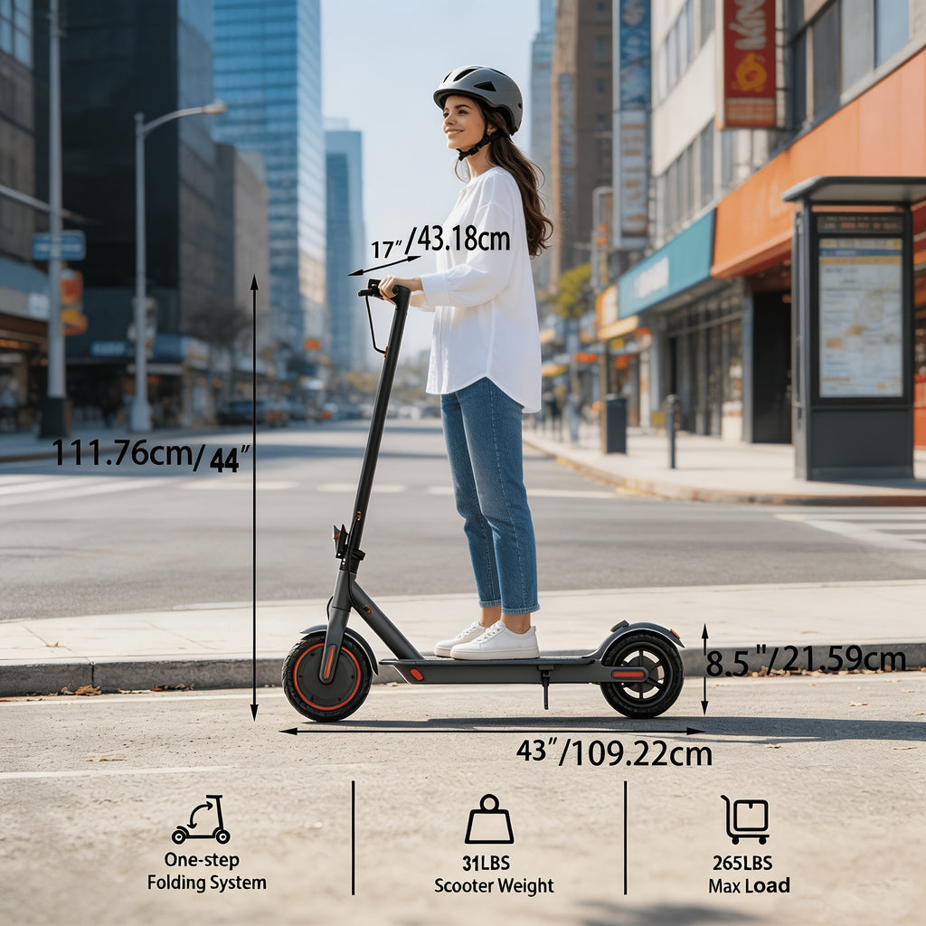 Quick Fold Adult Electric Scooter 350W Motor, 8.5" Anti-Slip Solid Tyres, 19MPH Max Speed with 3 Speed Modes, Reinforced Brake, Tough Aluminum Alloy Body, 265LBS Capacity, Built-In Safety Bell, Smart APP & LCD Dashboard, with Headlight Taillight