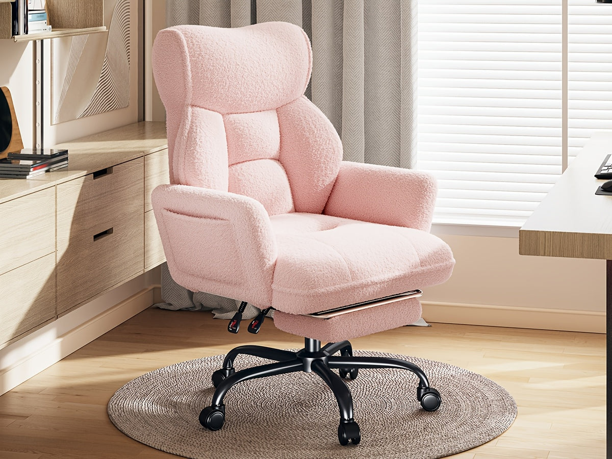 Big Tall Office Chair, Flip Armrests For Pets & Cross Legged Sitting, Adjustable Back & Footrest, Comfortable Fabric Executive Ergonomic Chair For Office, Study, Meeting Room, Pink, White, Black, Grey