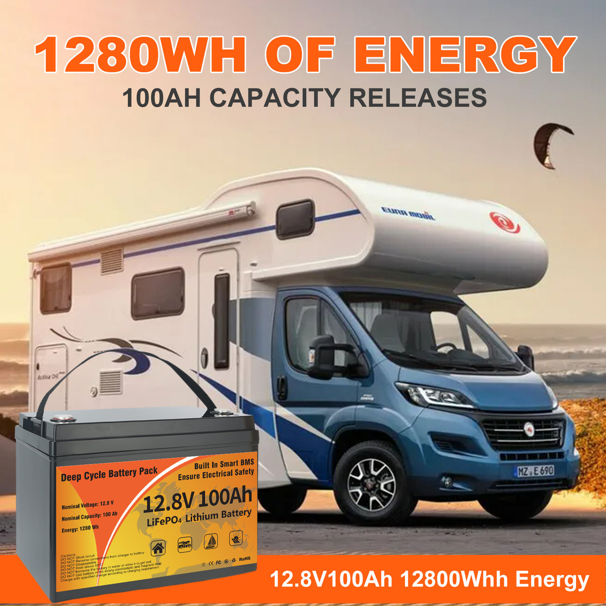 12.8V 100Ah LiFePO4 Battery,Group 31, Built-in 100A BMS, Grade A Battery Cell Deep Cycles, Max.1280Wh Energy, 10 Years Lifetime, Support in Series/Parallel, Perfect for Trolling Motors, RVs, Yacht, Marine, Boat, Solar Off-Grid