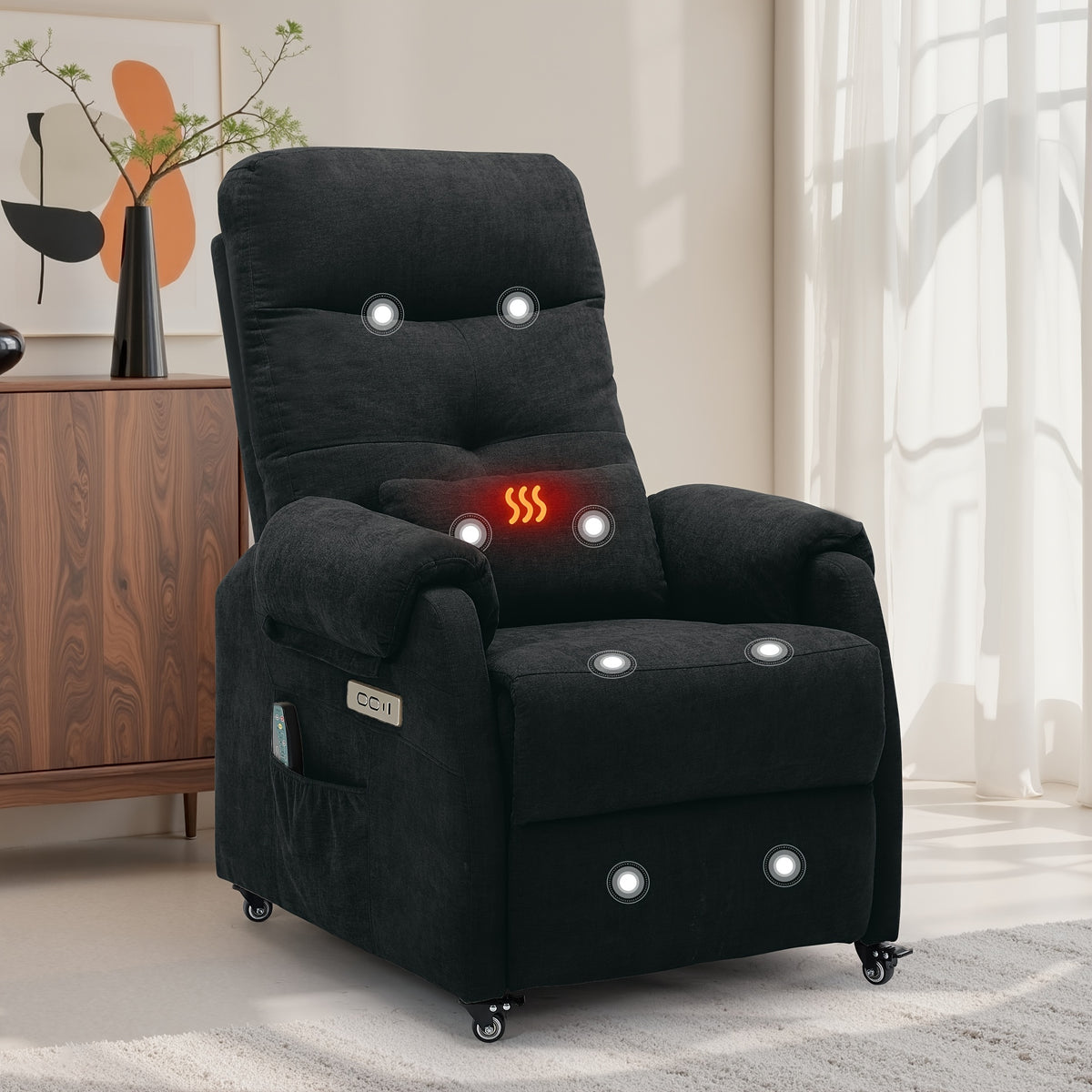 Electric Massage Recliner in Chenille with Heat for Living Room Seating and Holiday Gifting