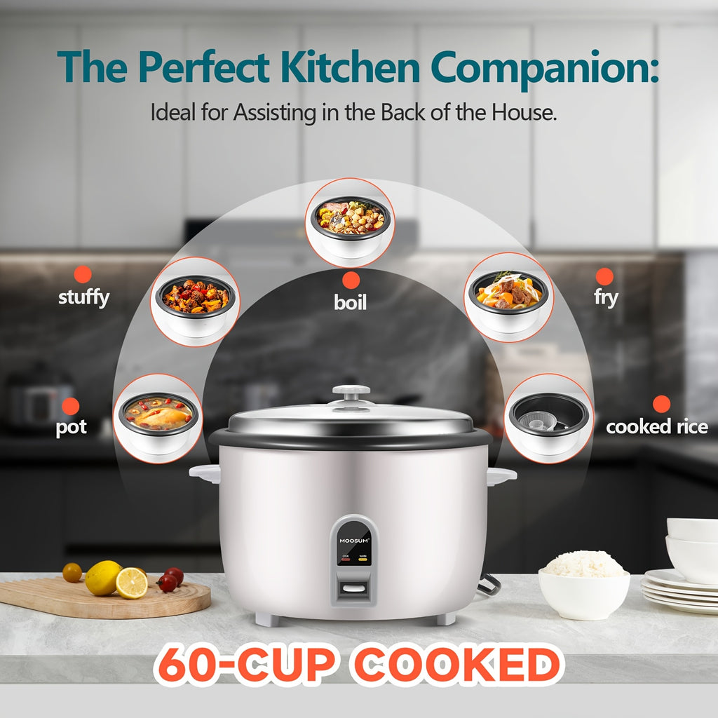 MOOSUM Commercial Rice Cooker, with a Large Capacity of 30 Cups Uncooked And 60 Cups Cooked, Features One-Touch Operation And a 12-Hour Keep Warm Function, Making It User-Friendly And Easy to Clean