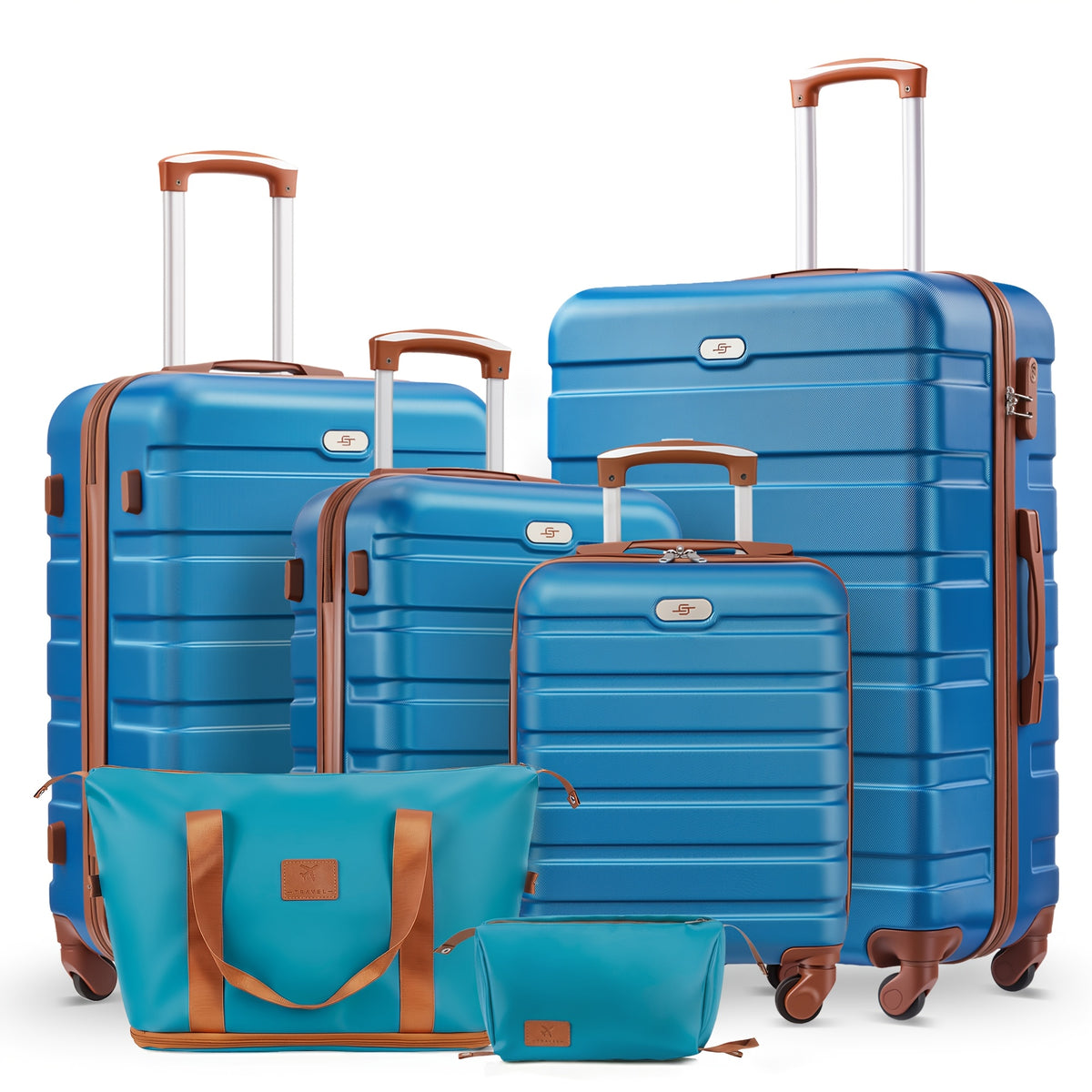 Travel Suitcase Set, Consisting Of 16+20+24+28 Inch Suitcases + Bag Set. Rose Red Suitcase Set. Made Of ABS Material. with Three-section Adjustable Handle And 360° Swivel Wheels