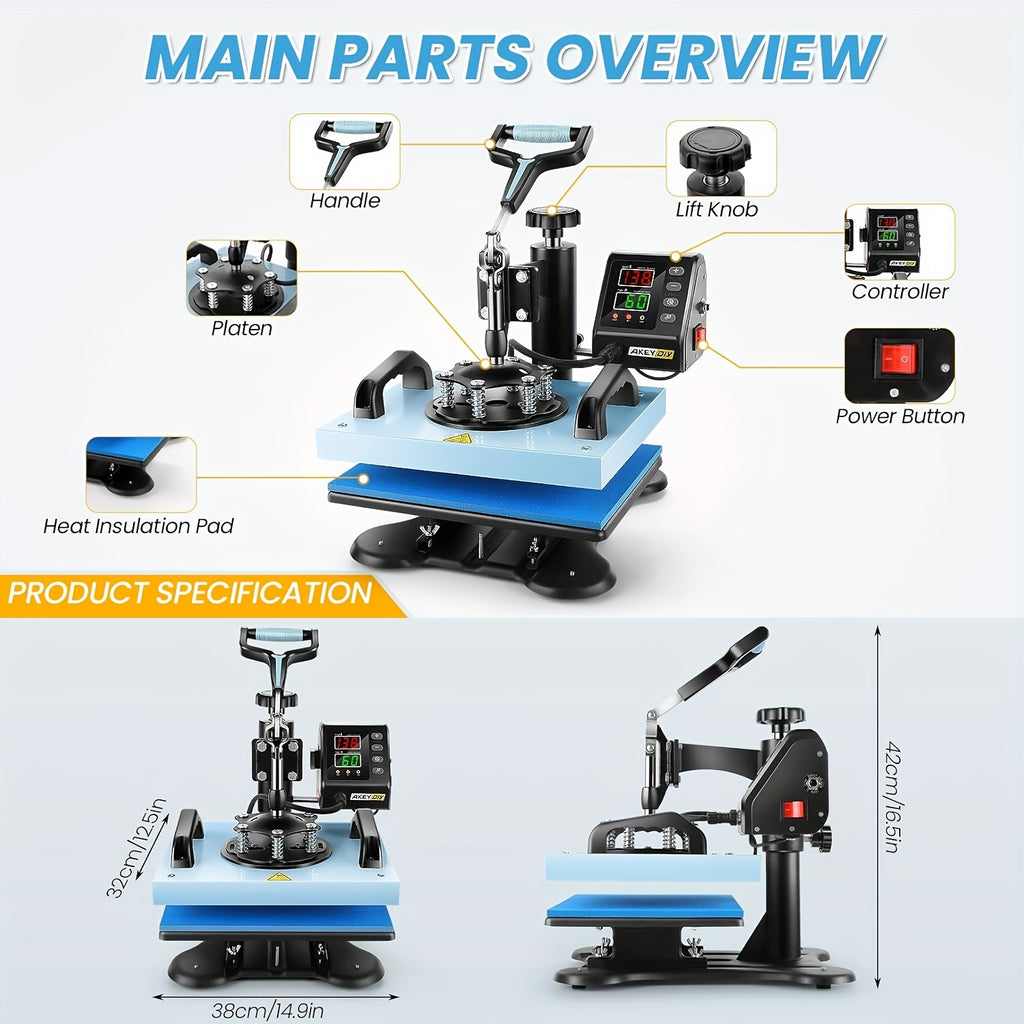 Heat Press Machine For T Shirts, Canvas Bags, 12"x10" Sublimation Shirt Heat Press Machines, 360° Swing Away Sublimation Transfer Printer Fast Heat-up, Digital Precise Temperature Control With Bell Alarm, Ovar Temp Warning
