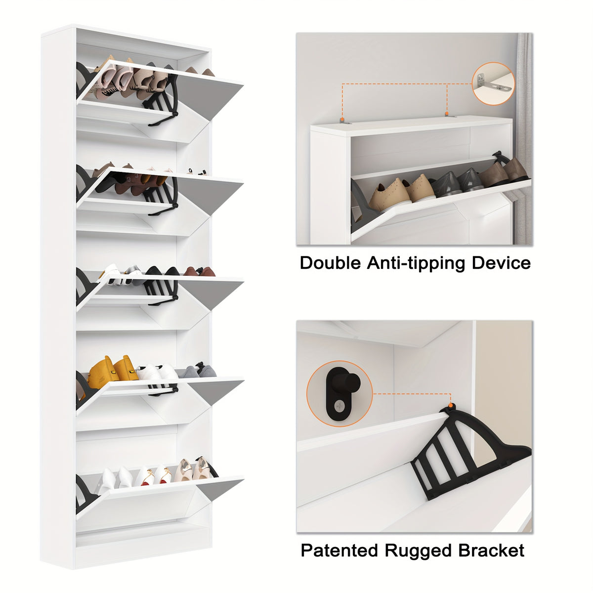 Organizedlife Shoe Cabinet with Full-Length Mirror, 5-Tier Narrow Entryway Shoe Storage Organizer, Flip-Drawer & Hidden Shoe Racks, Space-Saving Tall Unit for Small Hallways, Closets, Apartments