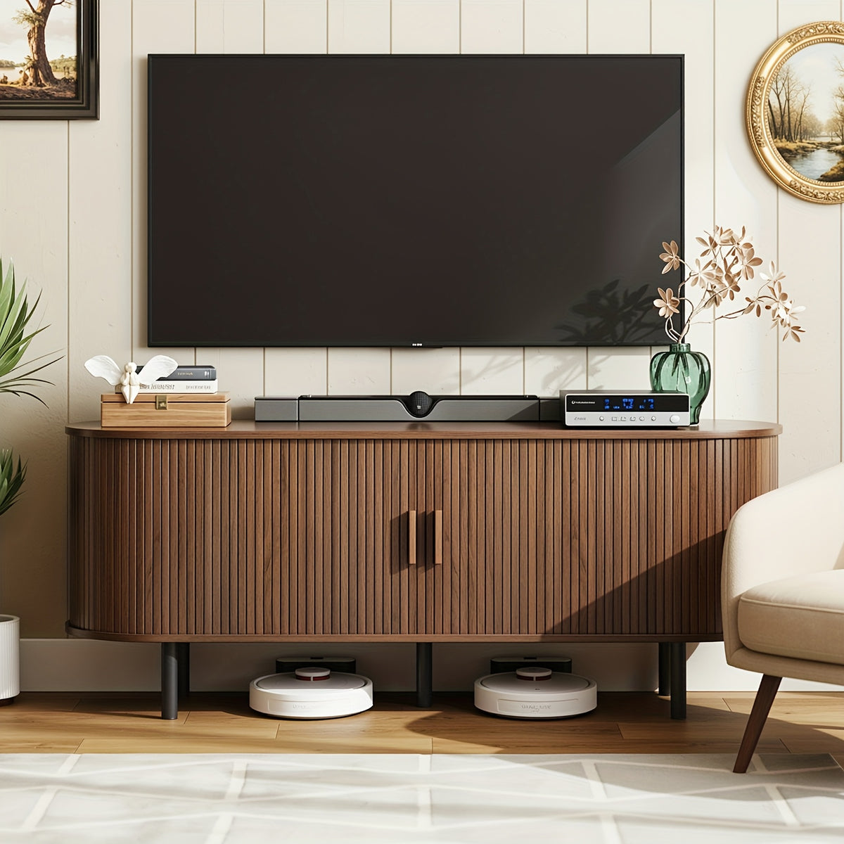 PAZCASA Wide Large TV Stand, Available in 86-inch/70.8-inch/55-inch Sizes, with Power Outlets, Suitable for 90-inch TVs. Sturdy and Durable Entertainment Center Featuring Adjustable Shelves, Sliding Doors, and Ample Storage Space. Modern Media