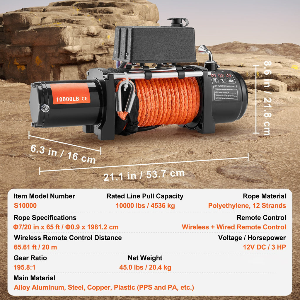 VEVOR Electric Winch Truck 10, 000 lb, 12V, for UTV, ATV, Jeep, and Truck Wrangler