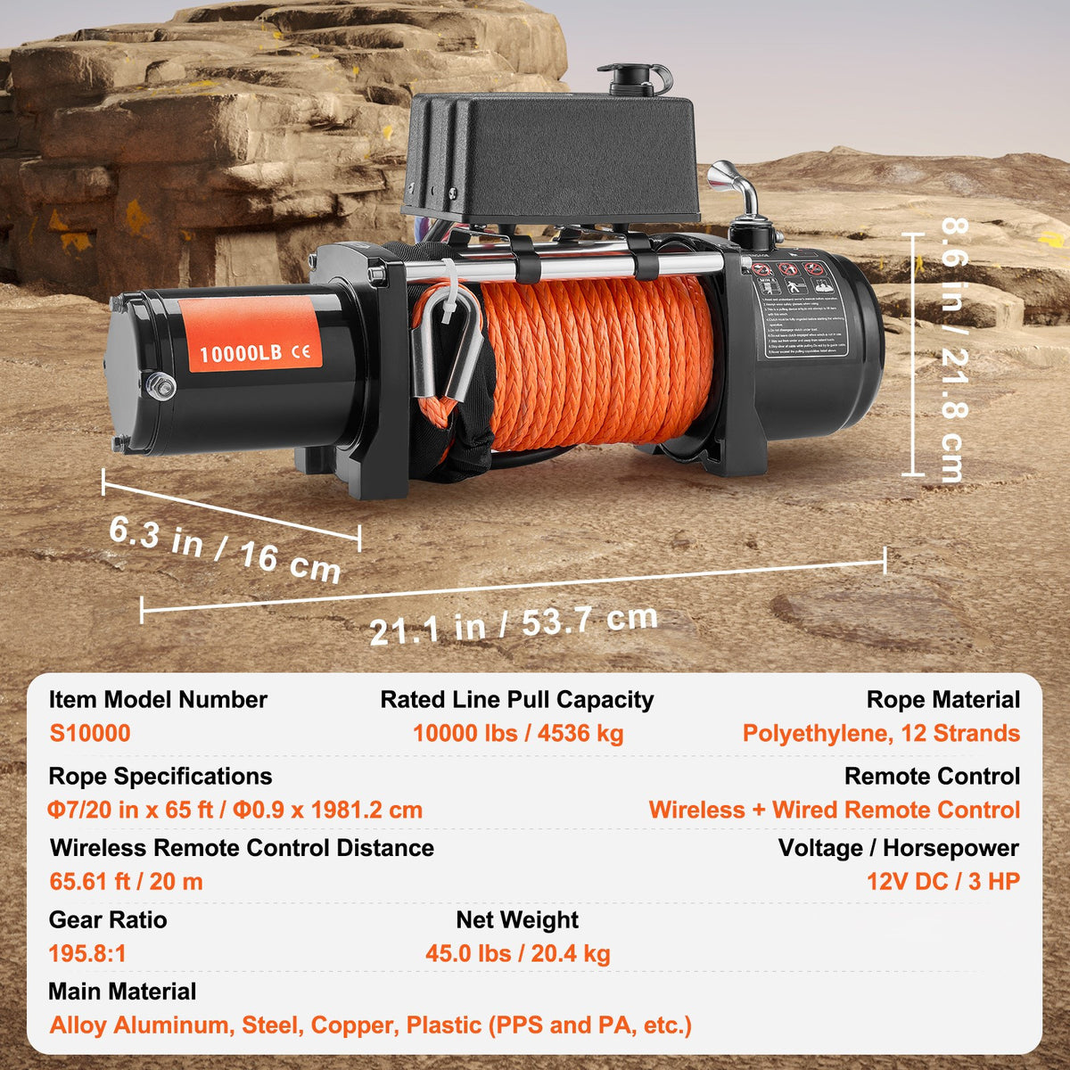 VEVOR Electric Winch Truck 10, 000 lb, 12V, for UTV, ATV, Jeep, and Truck Wrangler