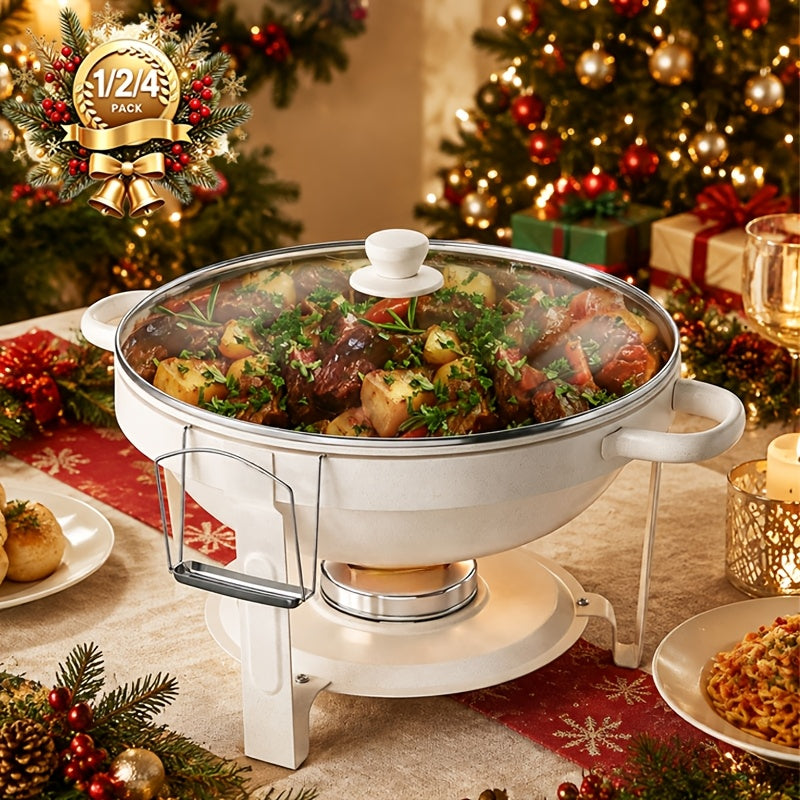 Chafing Dish 1/2/4pcs, [Game Changer Maifanite Coated] Chafing Dish [95% Pre-assembled] Buffet Offers Natural Elegance. 5-Quart (approx. 1.51gal) Food Warmer Suitable for Weddings, Birthdays, Church Events, Etc., Only for Cooking