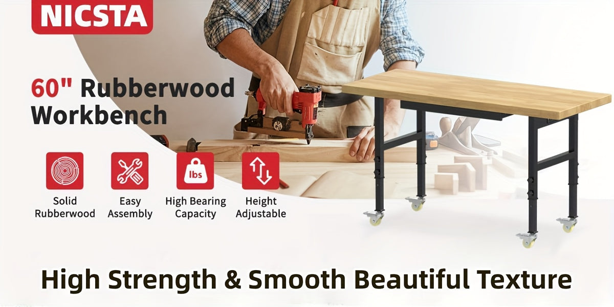 60 Solid Wood Tool Desk - with Drawers, Outlets, and Swivel Casters - Multiple Models Available
