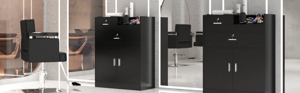 [Salon Storage Station Locker] 5 Hair Dryer Holders OmySalon Salon Storage Station Locker - Locking Drawer Beauty Barber Salon Styling Station Organizer Equipment for Hair Stylist, Two Drawers, One Storage Unit