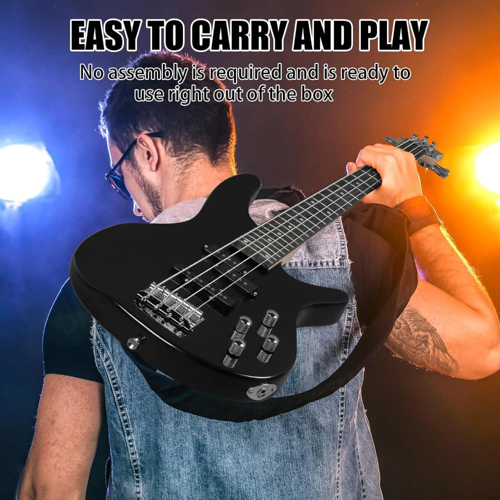 Electric Bass Guitar 4 String Bass Guitar with 20 Watt Amplifier, PJ Type Pickup, Naturally Air-dried Maple Neck, Rosewood Fretboard, Basswood Body