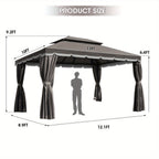 10'x13' Heavy-Duty Outdoor Patio Gazebo with Double Roof, Party Tent Suitable for Backyard, Deck, Garden - Assembly, Mosquito Netting & Curtains, Spacious Shelter for Parties, BBQs, Outdoor Events