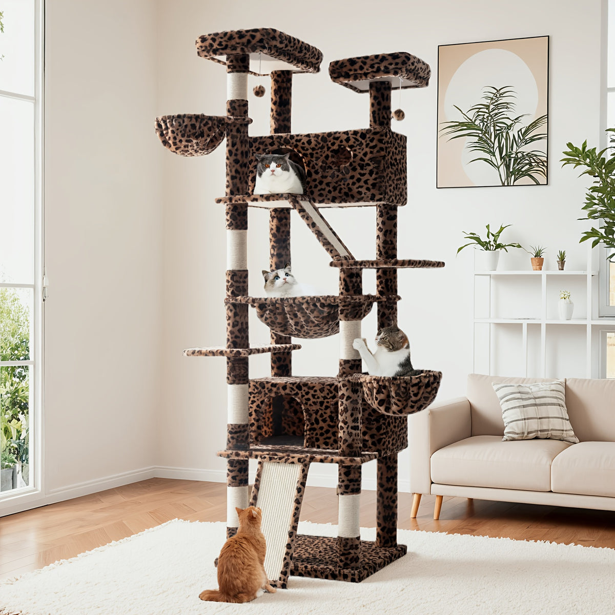 HOOMIC 81-Inch Multi-Level Tall Cat Tree for Indoor Cats/ Large Cat Tower with Plush Condo/ Hanging Hammock & Basket/ Comfortable Cat Perches/ Sisal Scratching Posts/ Sturdy Base/ Spacious Play House/ Pet Furniture/ Free Shipping